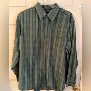 Saddlebred Green Striped Casual Button-Down Shirt